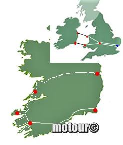 Streckenkarte Motorradreise Irland über England / Wales