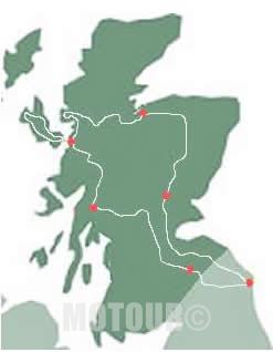 Streckenkarte Motorradreise in die schottischen Highlands